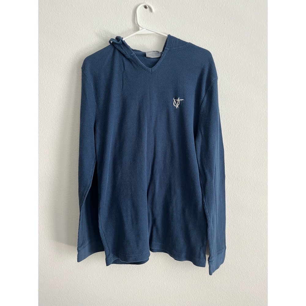 Vans Mens XL Blue Waffle Knit Thermal Hoodie Long Sleeve Pullover Skate Shirt